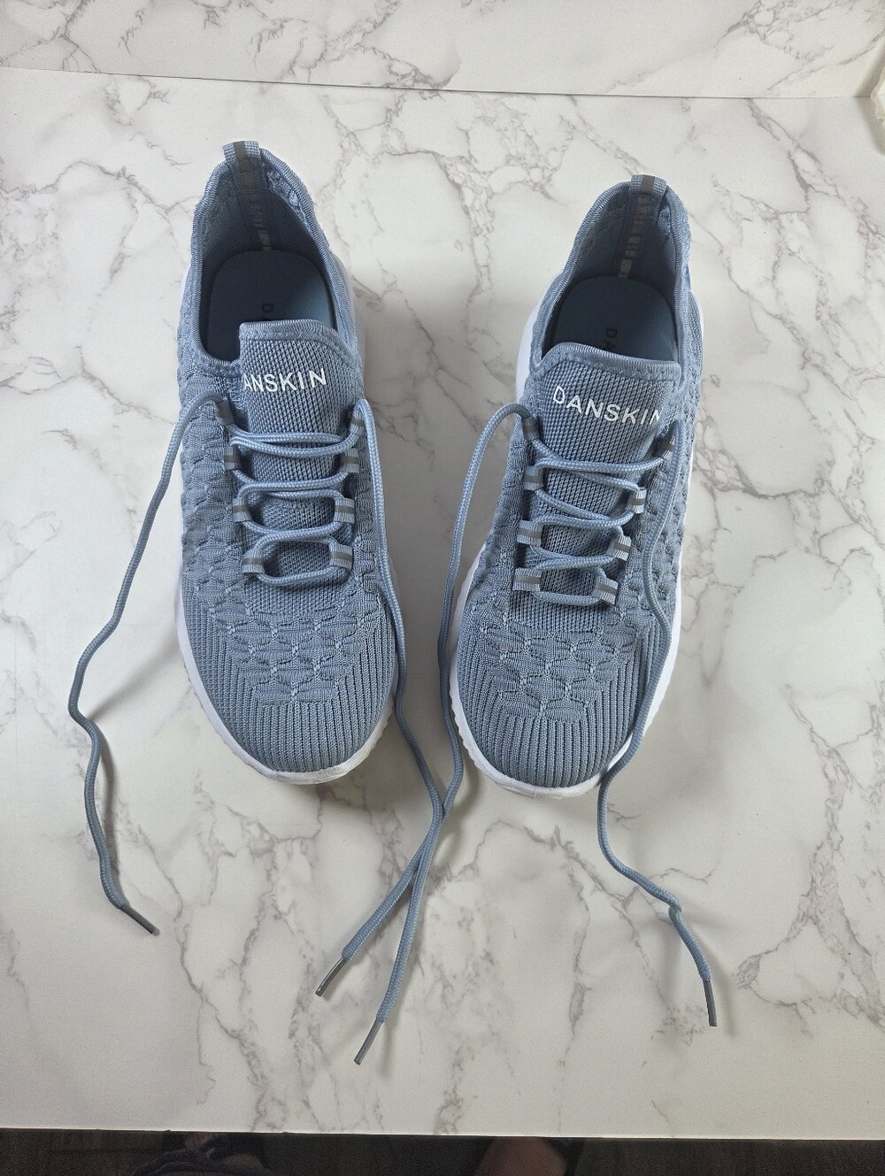 Danskin Light Blue Knit Slip-On Sneakers with Lace Detail(B41)